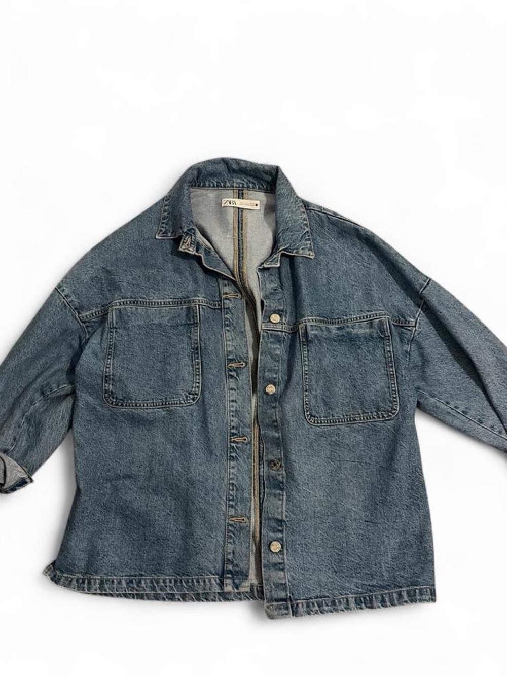 Zara Washed Blue Denim Oversized Jean Jacket